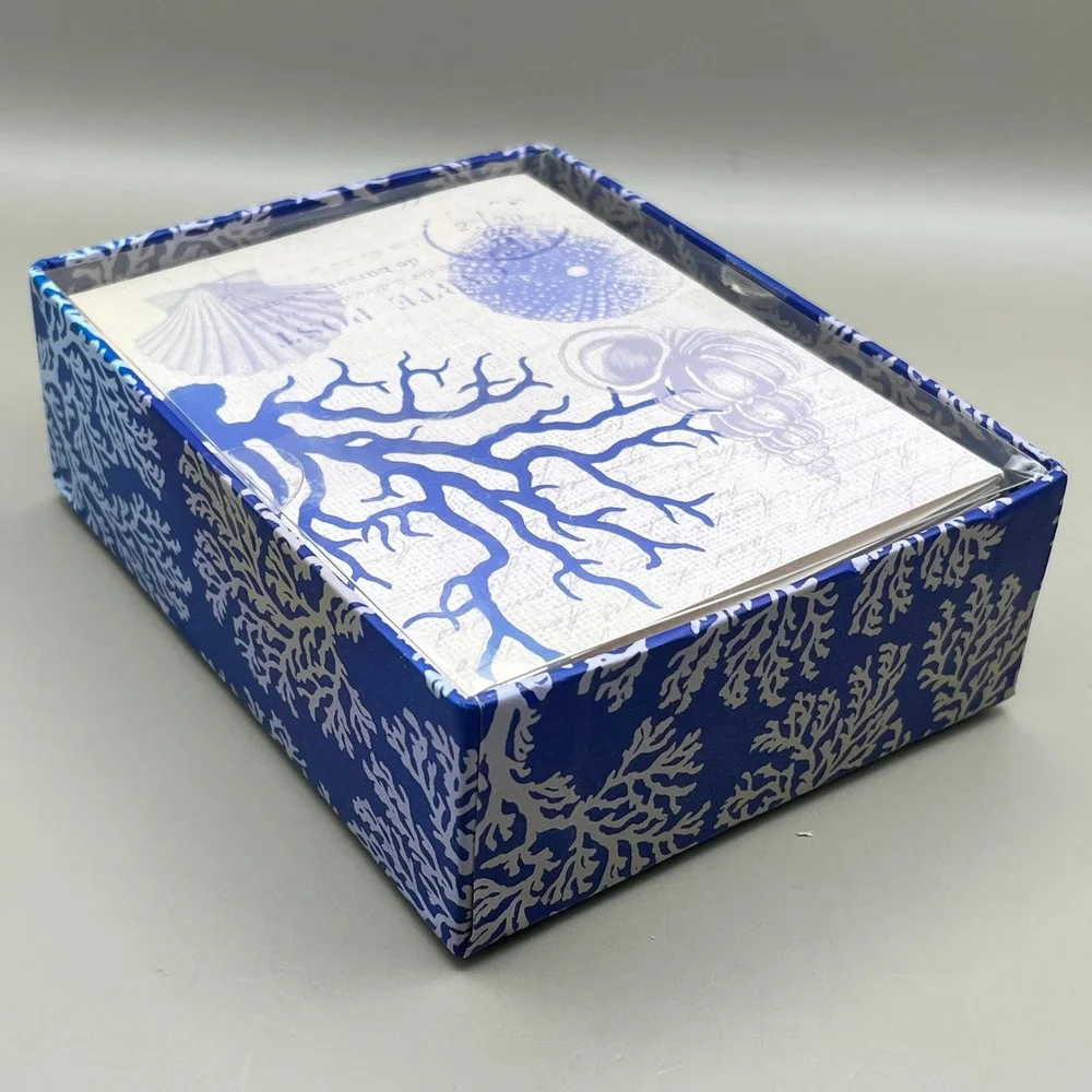 Abbington Park Paula Scaletta Coastal Note Card Set 12 Blue Coral Sea Shells NIB